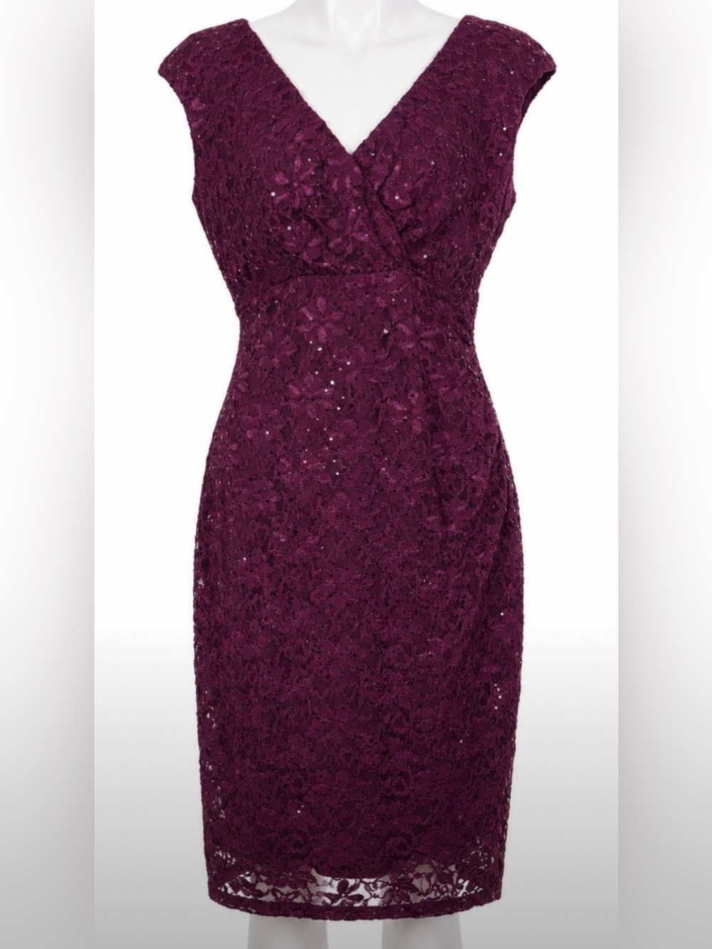 Selected Apparel Size 12 Burgundy Lace Sequin V Neck Sheath Cocktail Dress Chic